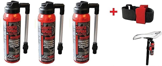 MVTEK Consegna 24 Ore - 3 x Fast CO2 (GONFIA E RIPARA) + Supporto Chiusura a Strappo per Bici Bicicletta MTB Mountain Bike/Strada - Corsa Consegna 24 Ore